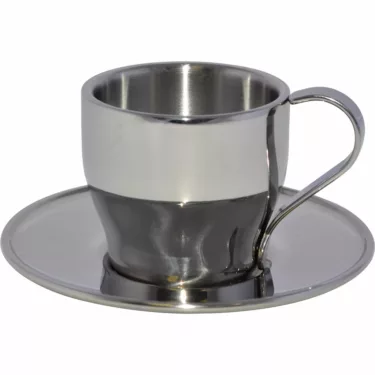 Frabosk Stainless Steel Espresso Cups/Saucers - set of 2