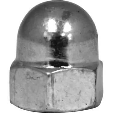 A close-up of the Fiorenzato A1100028 Nut shows its shiny, metallic hexagonal shape and dome-shaped top reflecting light on its smooth surface. © 2025 1st-line.com