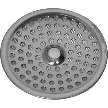The Fiorenzato A2200235 Shower/Dispersion Screen is a round metal screen with a raised rim and multiple evenly spaced holes, typically used as a dispersion screen in coffee makers or espresso machines. © 2025 1st-line.com
