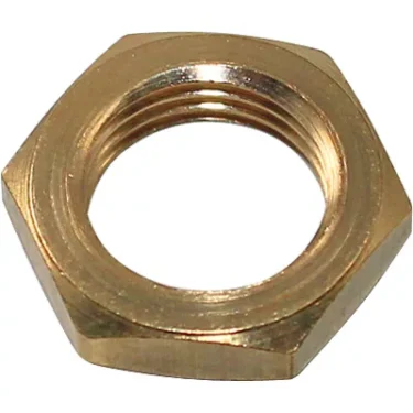 A close-up of the Bezzera 5221844 Pressure Gauge/Solenoid Valve Nut - D 1/8 G H3, a brass hexagonal locknut with internal threading, shown against a white background. © 2025 1st-line.com