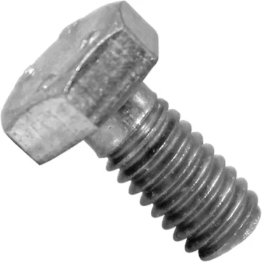 A close-up of the Bezzera 7816409 Screw for Safety Thermostat (TE M4 x 8 UNI 5739 A2 - BZ02), featuring a silver six-sided head and threaded shaft, shown diagonally against a white background. © 2025 1st-line.com
