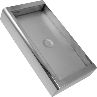 A rectangular Bezzera 5340503DL Drip Tray—stainless steel, not drainable—with raised sides and a sleek finish, ideal for Mitica or Strega espresso machines. © 2025 1st-line.com