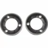 The Elektra 01587035 56mm Flat Grinding Burrs, sold as a set of 2 metal discs with diagonal grooves and four holes each, are shown side by side on a white background. © 2025 1st-line.com