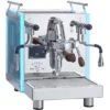 Bezzera Matrix MN dual boiler espresso machine with stainless steel body, blue LED panels, and wooden handles