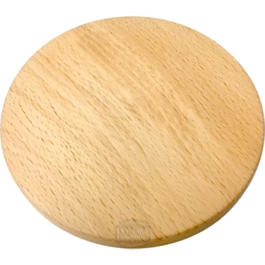 The Ascaso MI.274 Wood Hopper Lid, a round, flat wooden disc with a smooth surface and natural grain, is shown on a white background. © 2025 1st-line.com