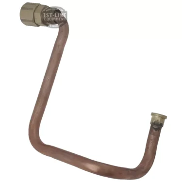 Cimbali GROUP INLET PIPE: Bent copper pipe with metal fittings on both ends (one end lightly tarnished), forms an angular Z shape. Shown against a white background. Suitable as a Cimbali part. © 2025 1st-line.com