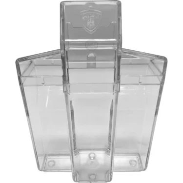 A clear rectangular plastic cover with a hinged top and mounting holes, designed to protect the Eureka 2311.0500M Ground Coffee Container or similar wall-mounted devices. © 2025 1st-line.com