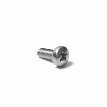 An Ascaso MI.204 Screw for the top panel of an Ascaso Bar 2 GR espresso machine rests on a white background, angled with its thread pointing left and cross-shaped slot visible—a perfect replacement part for your machine. © 2025 1st-line.com