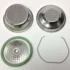 Four Elektra Competition Kit coffee machine filter parts are displayed on a white surface: two metal filter baskets, a flat green-edged filter screen, and a bent metal wire—perfect additions for barista competitions. © 2025 1st-line.com