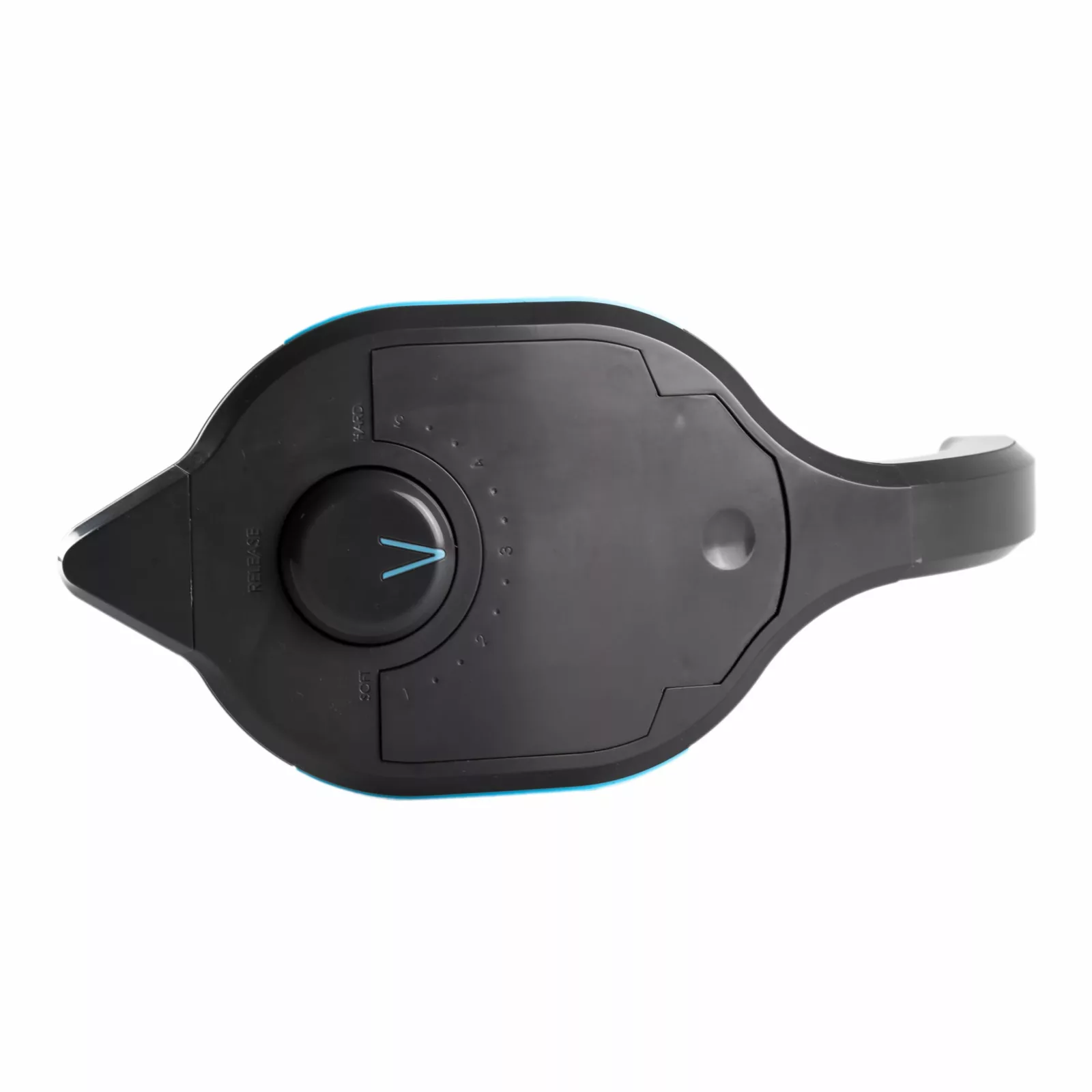 Top-down view of the Peak Water Softener Pitcher Starter Pack’s black plastic lid, featuring a central rotary control knob and a right-side handle, resembling a pitcher lid, isolated on a white background. © 2025 1st-line.com