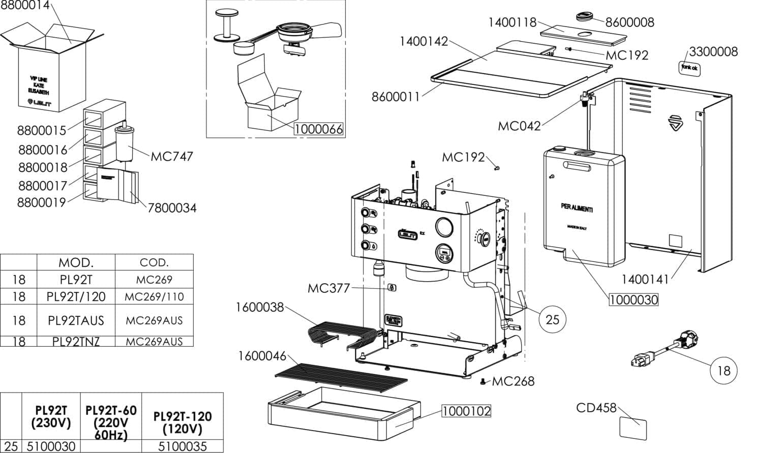 Parts Diagram Lelit PL92T Elizabeth 1stline Espresso Machines and Coffee Grinders