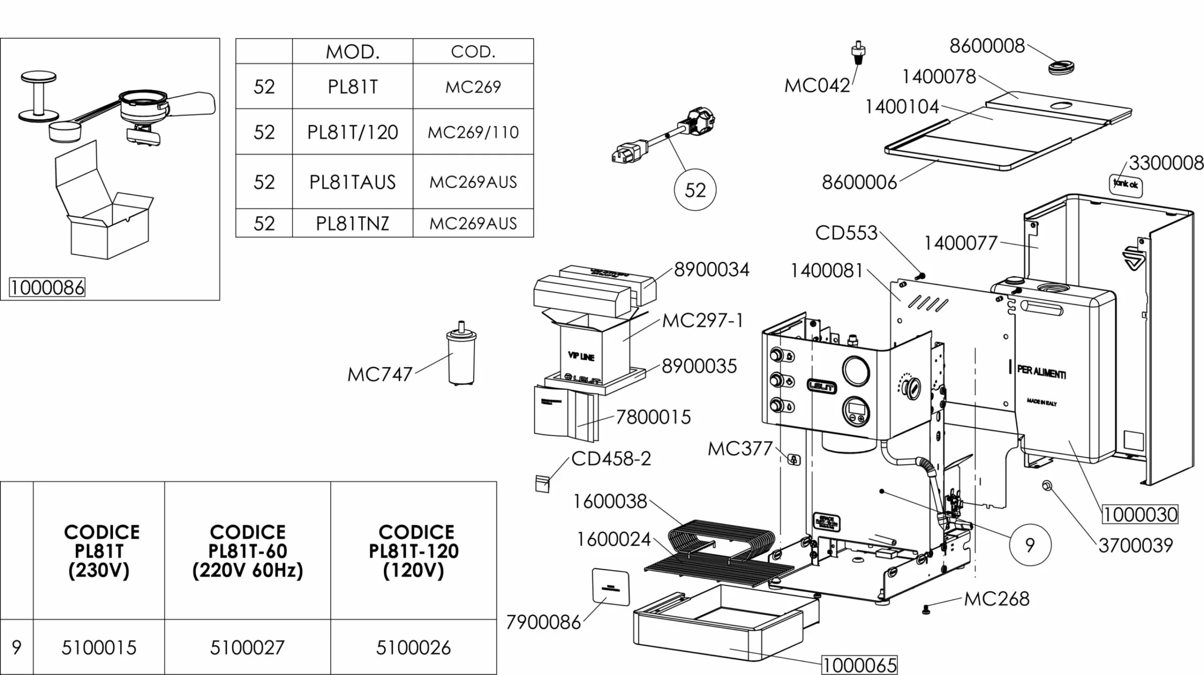 Parts Diagram - Lelit PL81T Grace | 1st-line.com