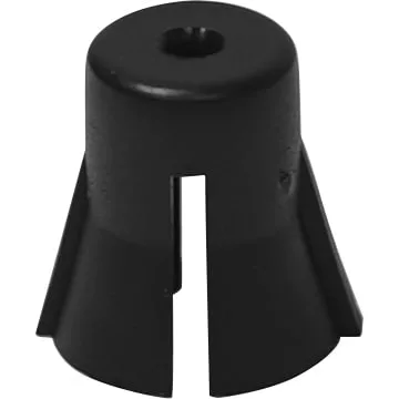 Bezzera 7473034 Nylon Insertion Bushing made of black plastic, features a central hole on top and three vertical slots rising from the base. © 2025 1st-line.com