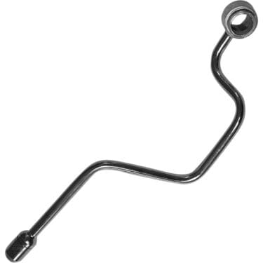 A Faema LEFT STEAM PIPE, metal with a bent zigzag shape, featuring a circular fitting on one end and a hexagonal fitting on the other, shown against a white background. © 2025 1st-line.com