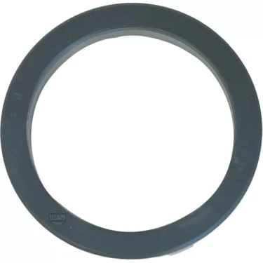 The Faema 73x57x9mm PORTAFILTER HOLDER GASKET is a black circular rubber gasket, shown from above on a white background—perfect for Faema espresso machines. © 2025 1st-line.com