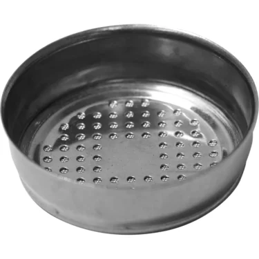 The E61 Dispersion Screen Without Center Dot is a round, shallow metal filter with small holes on the bottom, designed to hold coffee grounds during brewing as an essential part of espresso machines. © 2025 1st-line.com
