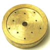 The V.4215 15.2mm diameter black push-button is shown against a white background, featuring a central hole and several smaller holes arranged in a circle on its flat surface. © 2025 1st-line.com