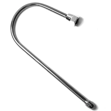 The 1st-line Curved Steam Wand is a chrome-plated, curved metal pipe featuring threaded fittings at both ends and is ideal as a plumbing supply line or connector for faucets. © 2025 1st-line.com