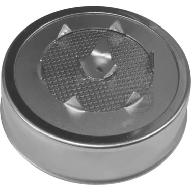 The E61 Shower with Perforators is a round metal tool featuring a textured surface and multiple triangular spikes, designed to prevent dough from rising unevenly during baking. © 2025 1st-line.com