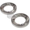 Set of two Quamar 260015 63 mm silver circular grinding burrs with sharp angled teeth and three mounting holes on a white background, relevant for espresso machine enthusiasts and professionals.