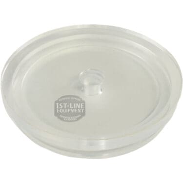 The Bellezza BE.005.007 Bellona Water Tank Cover is a clear, round plastic lid with a small central handle and a subtle 1st-Line Equipment logo, ideal for use with containers or machines. Shown on a white background. © 2025 1st-line.com