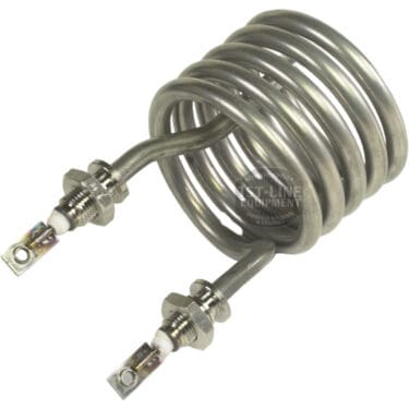 The Bellezza BE.090.013 is a 1000W 120V coiled metal heating element with screw and nut connectors, designed for use in the Bellona Coffee Boiler and similar industrial or appliance applications. © 2025 1st-line.com