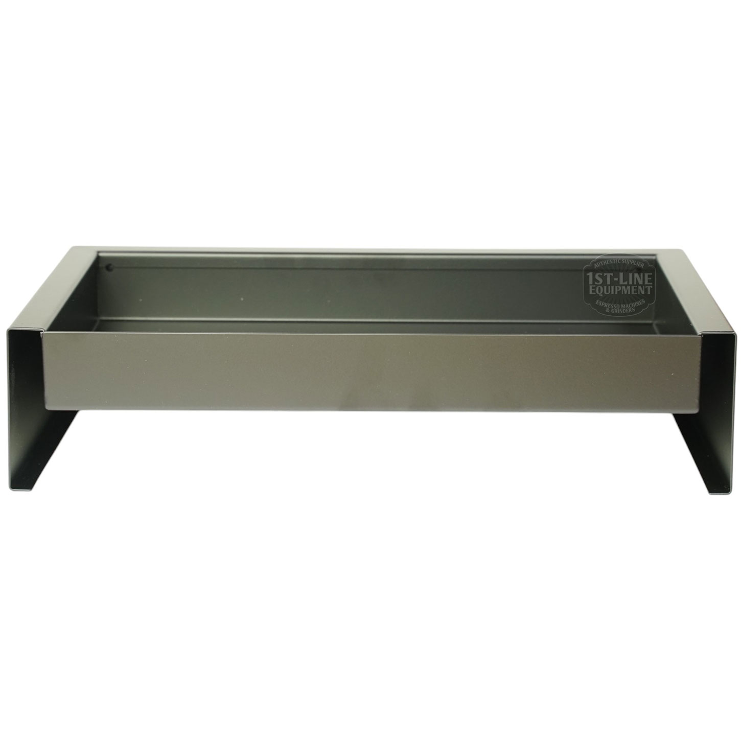 A rectangular, metallic gray riser stand with open sides and a flat top, ideal for elevating equipment or objects—perfectly paired with the Torre T02BAC001NO Peppina Matte Black Drip Tray T02. © 2025 1st-line.com