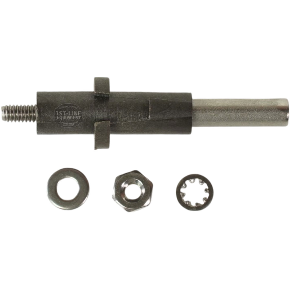 The Bunn 20936.1000 Probe Replacement Kit includes a metal shaft with a threaded end, washer, hex nut, and star lock washer, all displayed on a white background. © 2025 1st-line.com