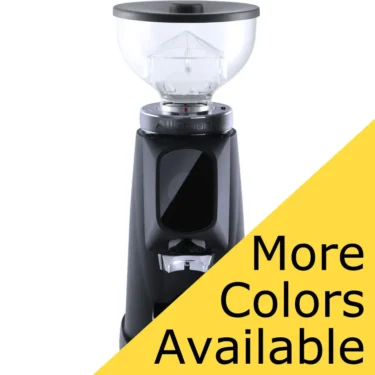 A black coffee grinder with a transparent bean hopper and silver accents, displayed on a white background with a yellow diagonal banner reading “More Colors Available.”. © 2025 1st-line.com